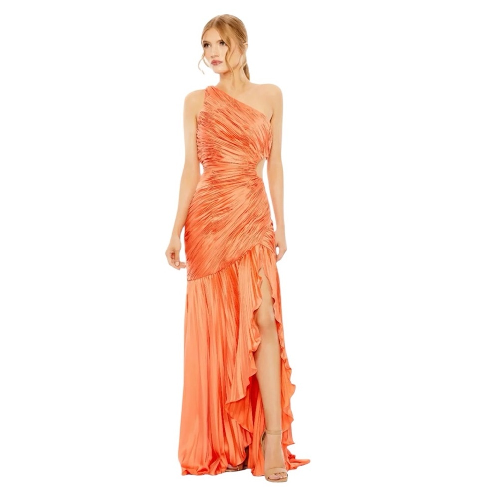 Mac Duggal Vibrant One-Shoulder Coral-Orange Gown